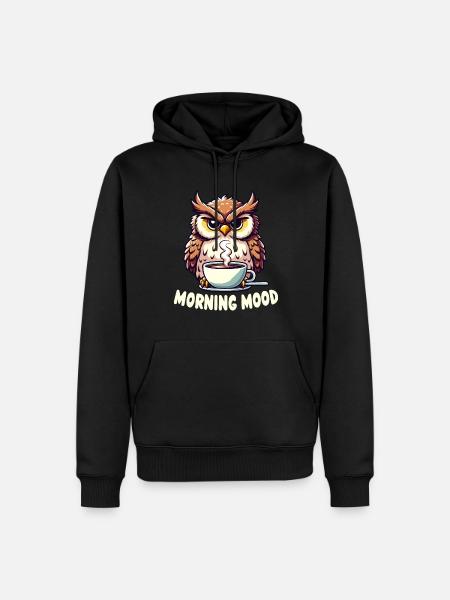 Hibou avec humeur matinale au café - Sweat à capuche Premium bio Homme - noir