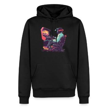 „zeit Für Sim Racing“ Sim Racer - Männer Premium Bio Hoodie - Schwarz - Vorne - Nico (187cm)