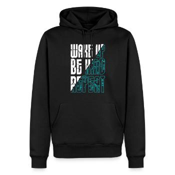 Wake up be Kind repeat - Männer Premium Bio Hoodie - Schwarz - Vorne - Nico (187cm)