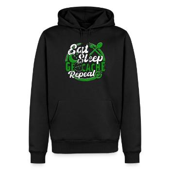 Manger dormir Geocache Répéter - Sweat à capuche Premium bio Homme - noir - Devant - Nico (187cm)