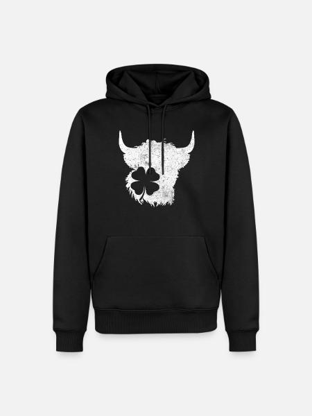 Shamrock Highland Cow - Men’s Premium Organic Hoodie - black