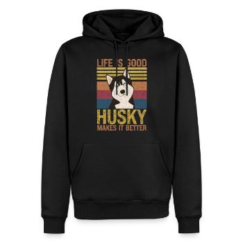 Husky sibérien amant de chien chiot propriétaire de chien - Sweat à capuche Premium bio Homme - noir - Devant - Nico (187cm)