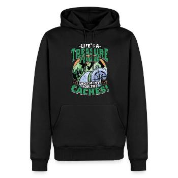 La vie de géocache est une chasse au trésor - Sweat à capuche Premium bio Homme - noir - Devant - Nico (187cm)