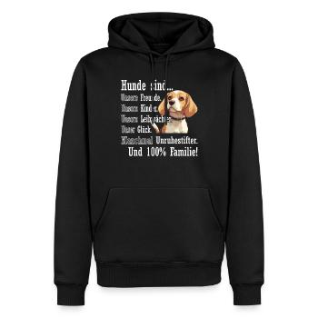 « Les chiens sont 100% famille » Beagle - Sweat à capuche Premium bio Homme - noir - Devant - Nico (187cm)