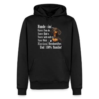 « Les chiens sont 100% famille » Teckel - Sweat à capuche Premium bio Homme - noir - Devant - Nico (187cm)