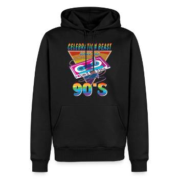 KASSETTE CELEBRATION BEAST 90ER - Männer Premium Bio Hoodie - Schwarz - Vorne - Nico (187cm)