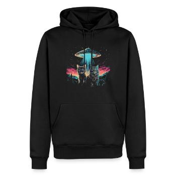 UFO Katzen | Sci-Fi Natur für Katzenliebhaber - Männer Premium Bio Hoodie - Schwarz - Vorne - Nico (187cm)