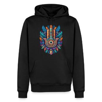 Spirituel Hamsa main plumes Design esthétique - Sweat à capuche Premium bio Homme - noir - Devant - Nico (187cm)
