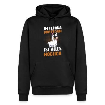 Alpaca - Men’s Premium Organic Hoodie - black - Front - Nico (187cm)