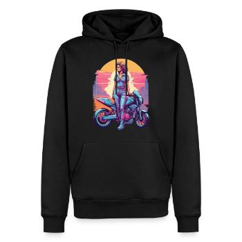 Vintage Biker Vaporwave Motorcycle Love - Men’s Premium Organic Hoodie - black - Front - Nico (187cm)