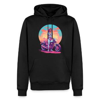 Style de motard moto rétro Vaporwave - Sweat à capuche Premium bio Homme - noir - Devant - Nico (187cm)