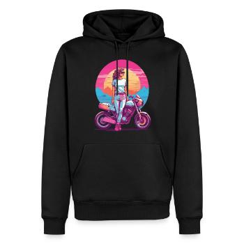 Retro Synthwave Motorrad Biker Girl Style - Männer Premium Bio Hoodie - Schwarz - Vorne - Nico (187cm)