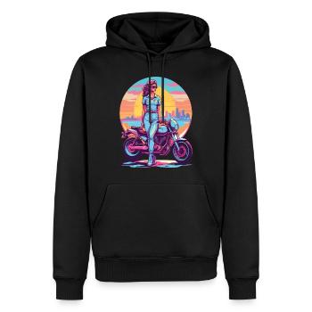 Rétro Synthwave Liberté Moto Motard - Sweat à capuche Premium bio Homme - noir - Devant - Nico (187cm)