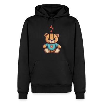 Teddybär Cartoon mit Herzen Teddy Bär Süß - Männer Premium Bio Hoodie - Schwarz - Vorne - Nico (187cm)