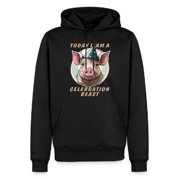 COCHON AUJOURD’HUI JE SUIS UNE BÊTE DE FÊTE - Sweat à capuche Premium bio Homme - noir - Devant - Nico (187cm)