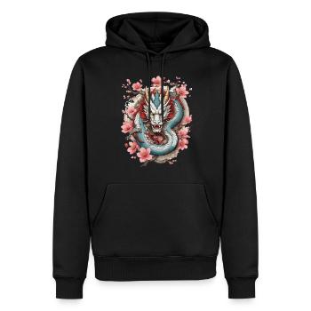 Japanischer Drache Aesthetic Streetwear Design - Männer Premium Bio Hoodie - Schwarz - Vorne - Nico (187cm)