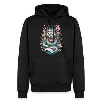 Japanischer Drache Tattoo Aesthetic Streetwear - Männer Premium Bio Hoodie - Schwarz - Vorne - Nico (187cm)
