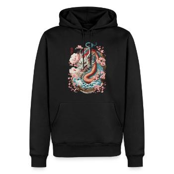 Design streetwear esthétique du dragon japonais - Sweat à capuche Premium bio Homme - noir - Devant - Nico (187cm)