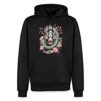 Design streetwear esthétique du dragon japonais - Sweat à capuche Premium bio Homme - noir - Devant - Nico (187cm)