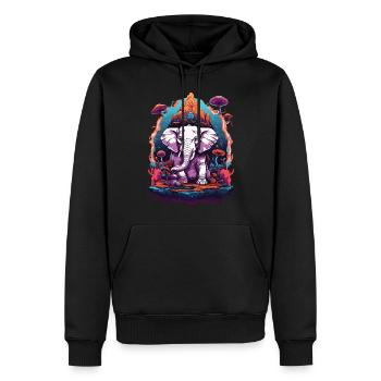 Éléphant Psychédélique Art Forêt Champignons Festival de Musique - Sweat à capuche Premium bio Homme - noir - Devant - Nico (187cm)