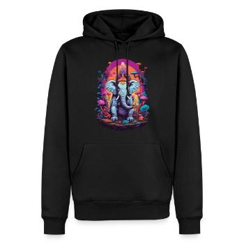 Éléphant Psychédélique Art Forêt Champignons Festival de Musique - Sweat à capuche Premium bio Homme - noir - Devant - Nico (187cm)