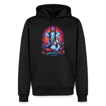 Éléphant psychédélique Art Goa Trance forêt champignons - Sweat à capuche Premium bio Homme - noir - Devant - Nico (187cm)