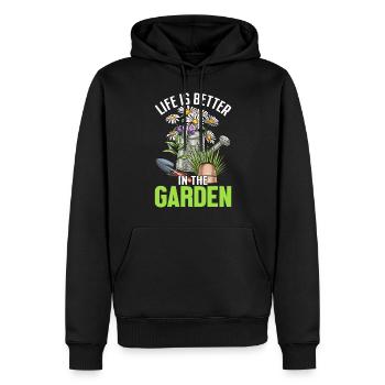 La vie est meilleure dans le jardin Pot tête plante drôle - Sweat à capuche Premium bio Homme - noir - Devant - Nico (187cm)