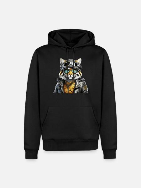 CAT LEATHER JACKET GLASSES - Men’s Premium Organic Hoodie - black
