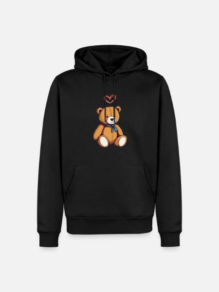 Teddybeer Cartoon met Hart Teddybeer Cute - Mannen Premium Bio hoodie - zwart
