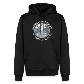 Parfois, je me demande si mon vélo pense à moi - Sweat à capuche Premium bio Homme - noir - Devant - Nico (187cm)