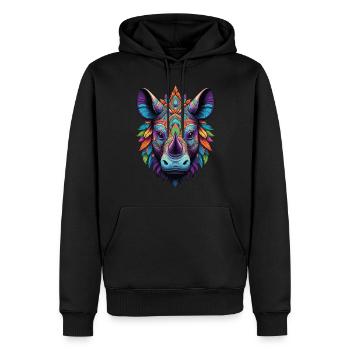 Nashorn Spirituelles Mandala Design - Männer Premium Bio Hoodie - Schwarz - Vorne - Nico (187cm)