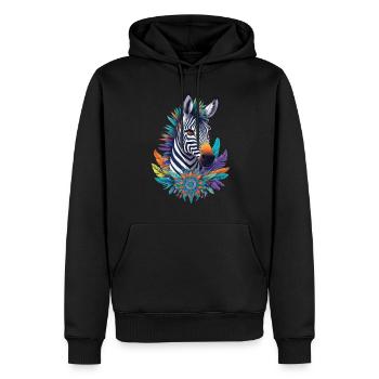 Conception de Mandala zèbre avec des symboles spirituels - Sweat à capuche Premium bio Homme - noir - Devant - Nico (187cm)