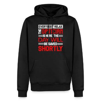 Optician Relax The Optician Is Here - Men’s Premium Organic Hoodie - black - Front - Nico (187cm)