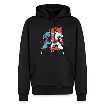 Samurai Bild Retro Samurai Ukiyo-E Vintage Design - Männer Premium Bio Hoodie - Schwarz - Vorne - Nico (187cm)