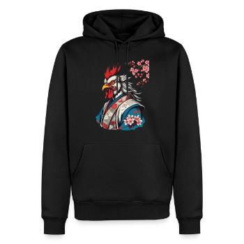 Samurai Hahn im Ukiyo-e Stil Retro Design - Männer Premium Bio Hoodie - Schwarz - Vorne - Nico (187cm)