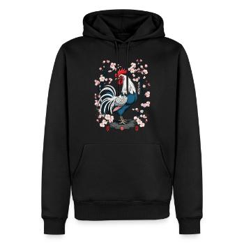 Conception esthétique de fleurs de cerisier de coq asiatique - Sweat à capuche Premium bio Homme - noir - Devant - Nico (187cm)