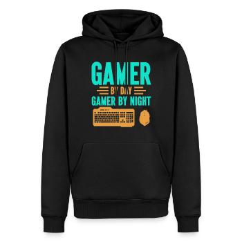 PC Joueur Vidéo Ordinateur Nerd Jeux WASD - Sweat à capuche Premium bio Homme - noir - Devant - Nico (187cm)