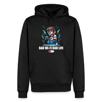 Bad Wi-Fi Bad Life Wlan Spruch Internet Signal - Männer Premium Bio Hoodie - Schwarz - Vorne - Nico (187cm)