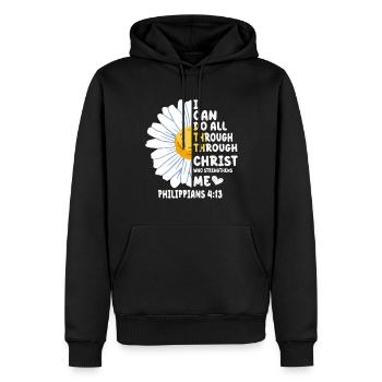 I Can Do All Things Through Christ Daisy Flower - Men’s Premium Organic Hoodie - black - Front - Nico (187cm)