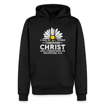 I Can Do All Things Through Christ Daisy Flower - Men’s Premium Organic Hoodie - black - Front - Nico (187cm)