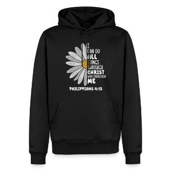 I Can Do All Things Through Christ Daisy Flower - Men’s Premium Organic Hoodie - black - Front - Nico (187cm)