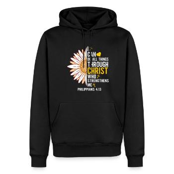 I Can Do All Things Through Christ Daisy Flower - Men’s Premium Organic Hoodie - black - Front - Nico (187cm)
