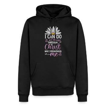 I Can Do All Things Through Christ Daisy Flower - Men’s Premium Organic Hoodie - black - Front - Nico (187cm)