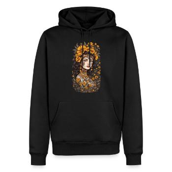 Décoration florale Vintage Esthétique Streetwear Design - Sweat à capuche Premium bio Homme - noir - Devant - Nico (187cm)