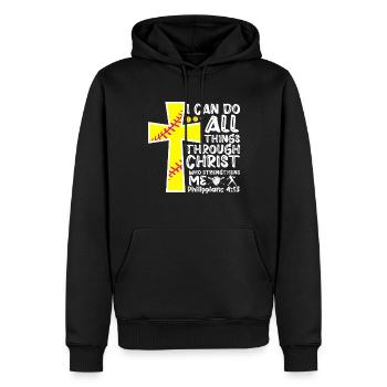 Je peux tout faire grâce à la balle molle du Christ - Sweat à capuche Premium bio Homme - noir - Devant - Nico (187cm)
