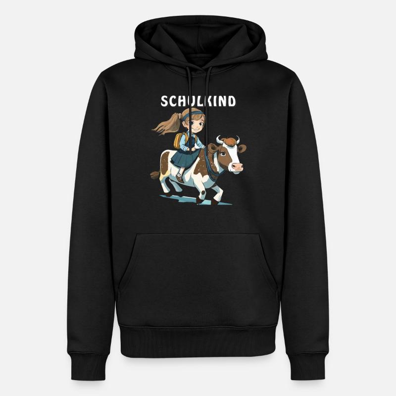 SCHULKIND MÄDCHEN KUH - Männer Premium Bio Hoodie - Schwarz