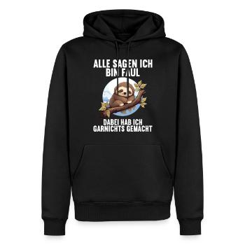 Meine Eltern Alle sagen ich bin faul Faultier - Männer Premium Bio Hoodie - Schwarz - Vorne - Nico (187cm)