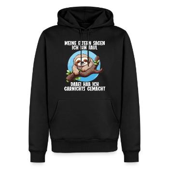 Meine Eltern Alle sagen ich bin faul Faultier - Männer Premium Bio Hoodie - Schwarz - Vorne - Nico (187cm)