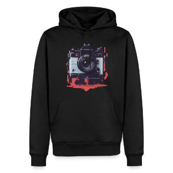 Appareil photo Vintage esthétique photographe rétro - Sweat à capuche Premium bio Homme - noir - Devant - Nico (187cm)