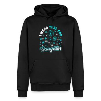 Teal Ribbon PTSD Stress Angststörung - Männer Premium Bio Hoodie - Schwarz - Vorne - Nico (187cm)